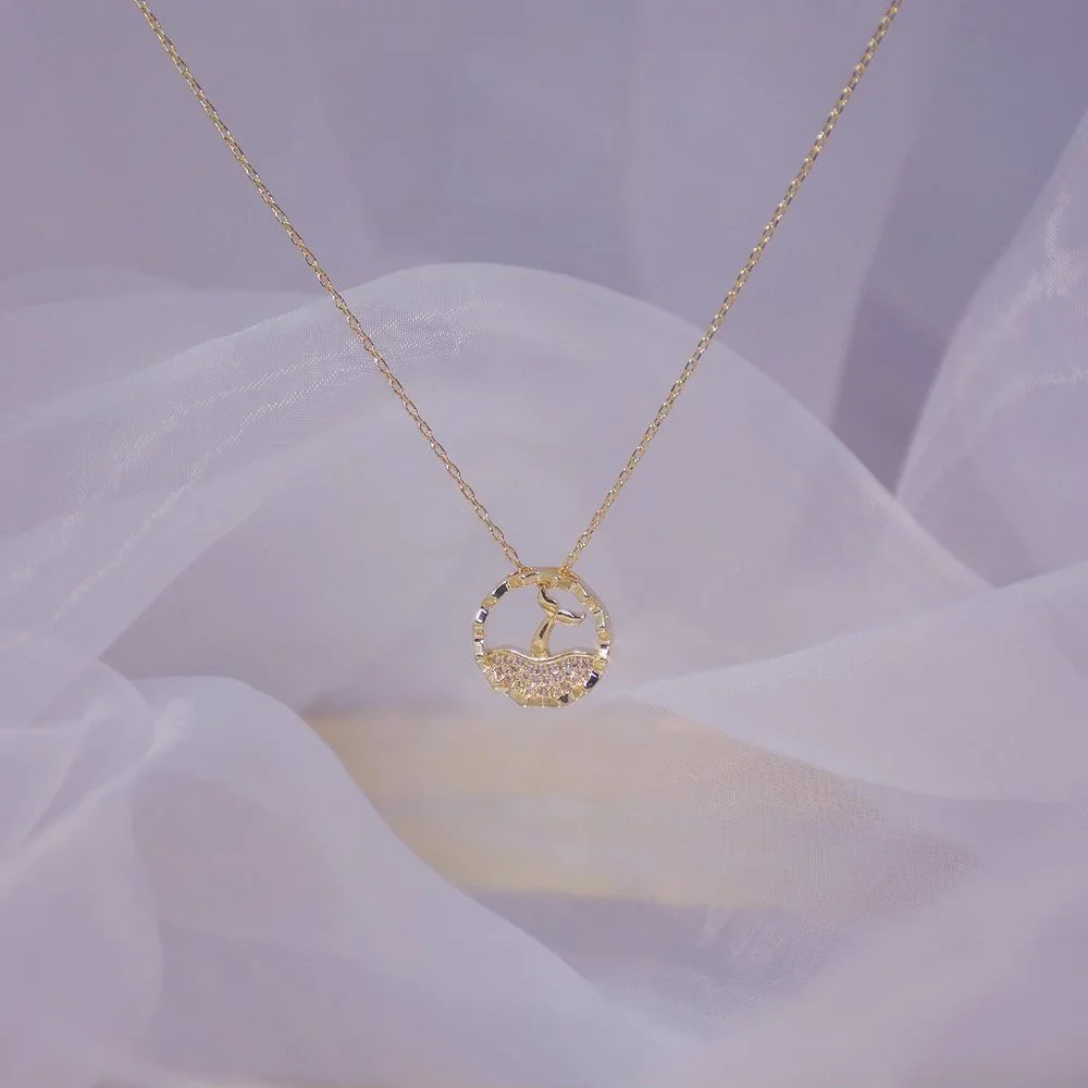 NEW 14K Gold Plated Diamond Mermaid Necklace a